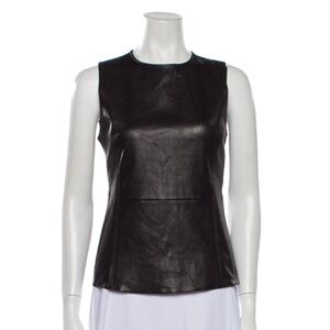 Like New Theory Black Lamb Leather Crew Neck Top, Size S